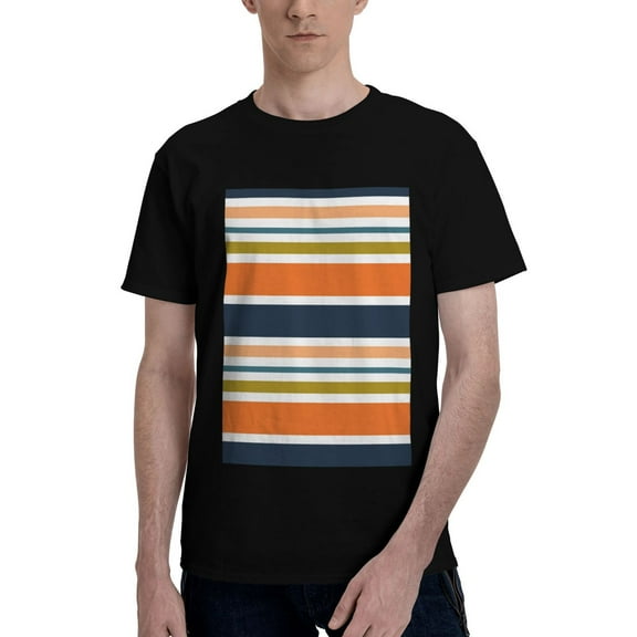 Bingfone Colorful Pastel Stripes Men'S Loose Fit Short-Sleeve Pocket T-Shirt