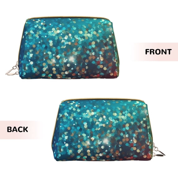 Bingfone Colorful Rainbow Glitter Print Leather Makeup Bag, Portable Hand-held Zipper Female Cosmetic Bag Toiletry Bag, Suitable for Home and Travel