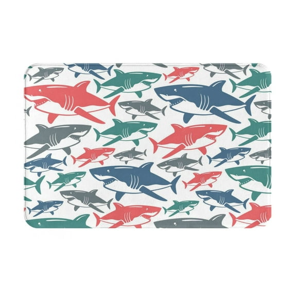 Bingfone Colorful Shark Door Mat 16"X24" Front Entrance Non-Slip Low Profile Washable For Entryway