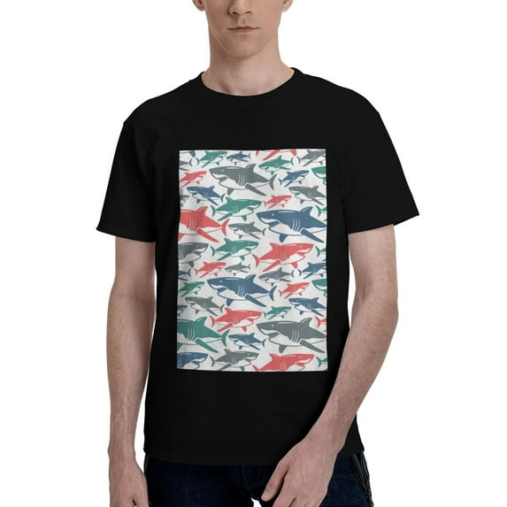 Bingfone Colorful Shark Men'S Loose Fit Short-Sleeve Pocket T-Shirt