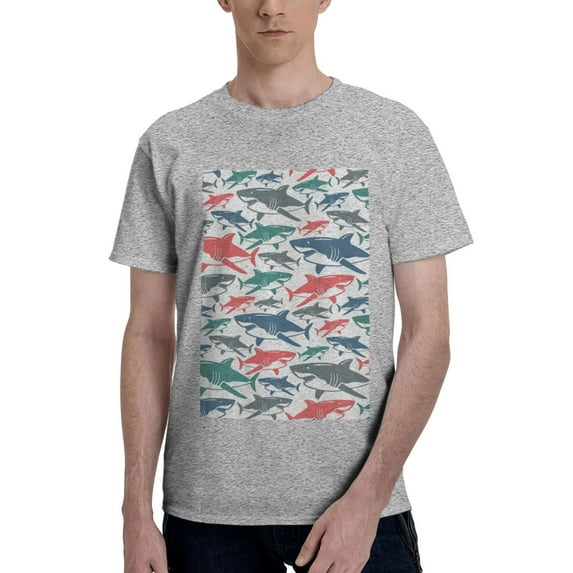 Bingfone Colorful Shark Men'S Loose Fit Short-Sleeve Pocket T-Shirt