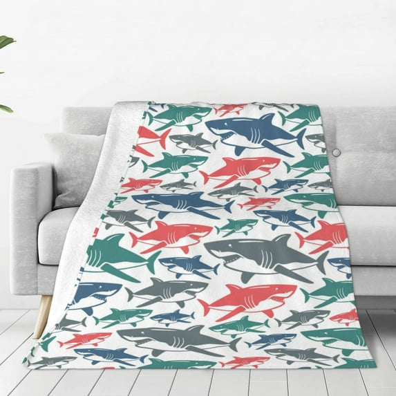 Bingfone Colorful Shark Print Flannel Fleece Blanket Throw Blanket For Bed,Sofa,Couch,Travel,Camping(50"X40")