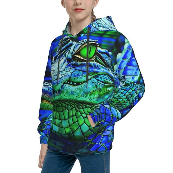 Bingfone Colorful Stained Glass Crocodile Pattern Youth Classic Hoodies Soft Hooded Pullover Sweatshirts for Girls and Boys