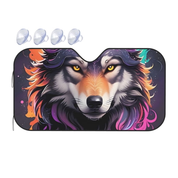 Bingfone Colorful Wolf Head A Car Windshield Sunshade,Sun Foldable Sun Shield Sun Visor for Car - Medium