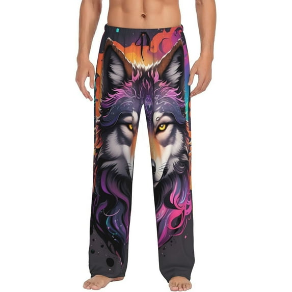 Bingfone Colorful Wolf Head A Mens All Over Print Sleep Pajama Pants-XX-Large