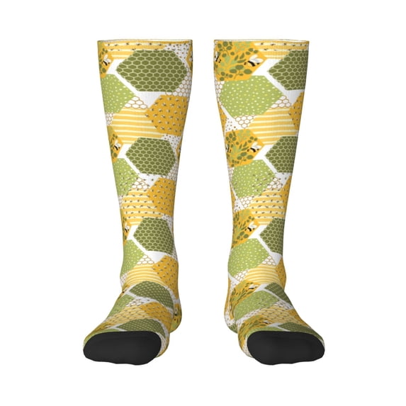 Bingfone Compression Socks For Women And Men Long Socks For Running Athletic Cycling Nurse-Bee Honey