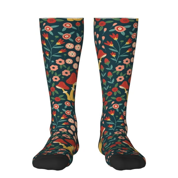 Bingfone Compression Socks For Women And Men Long Socks For Running Athletic Cycling Nurse-Berries And Flowers