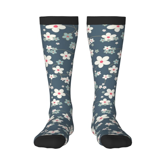 Bingfone Compression Socks For Women And Men Long Socks For Running Athletic Cycling Nurse-Blue Flower