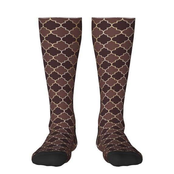 Bingfone Compression Socks For Women And Men Long Socks For Running Athletic Cycling Nurse-Brown Gold Grid