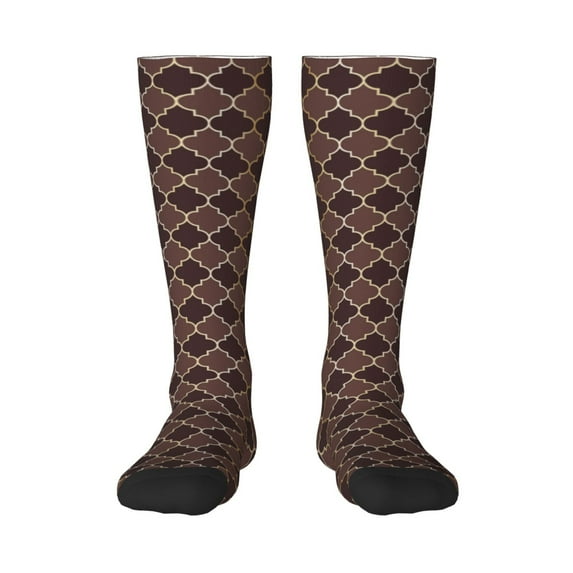 Bingfone Compression Socks For Women And Men Long Socks For Running Athletic Cycling Nurse-Brown Gold Grid