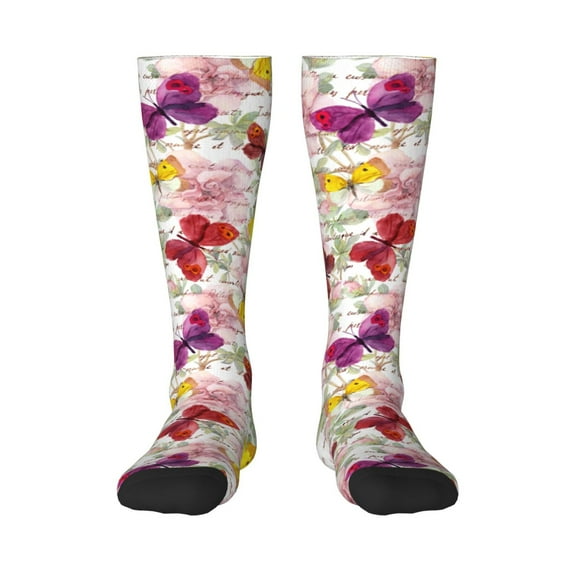 Bingfone Compression Socks For Women And Men Long Socks For Running Athletic Cycling Nurse-Butterflies And Vintage