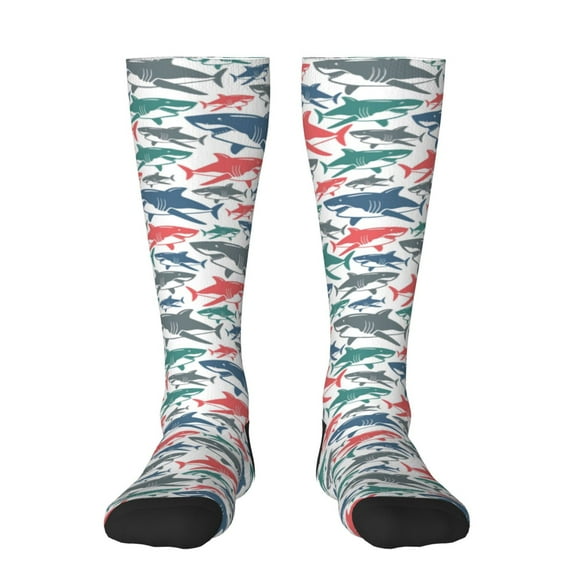 Bingfone Compression Socks For Women And Men Long Socks For Running Athletic Cycling Nurse-Colorful Shark