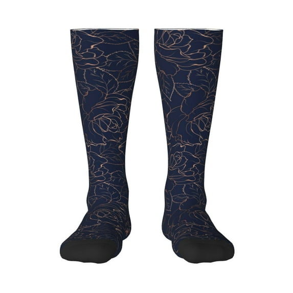 Bingfone Compression Socks For Women And Men Long Socks For Running Athletic Cycling Nurse-Copper-Gold Gloss Outline Navy Dark Blue