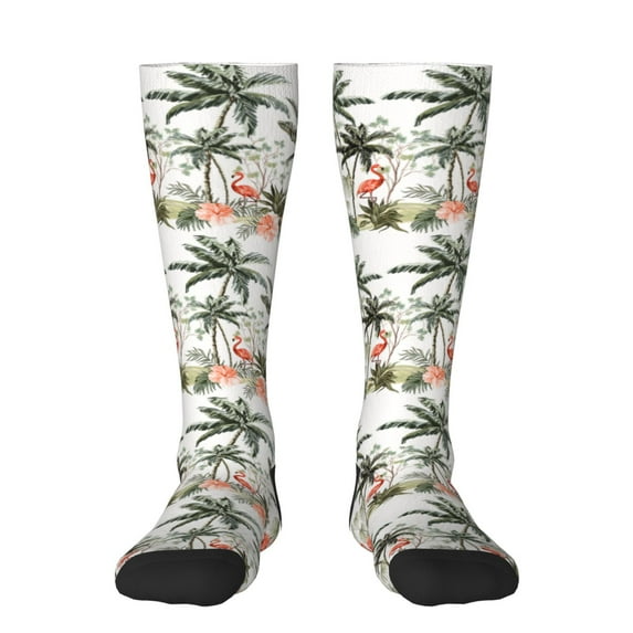 Bingfone Compression Socks For Women And Men Long Socks For Running Athletic Cycling Nurse-Flamingo Palm Trees