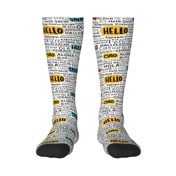 Bingfone Compression Socks For Women And Men Long Socks For Running Athletic Cycling Nurse-Hello