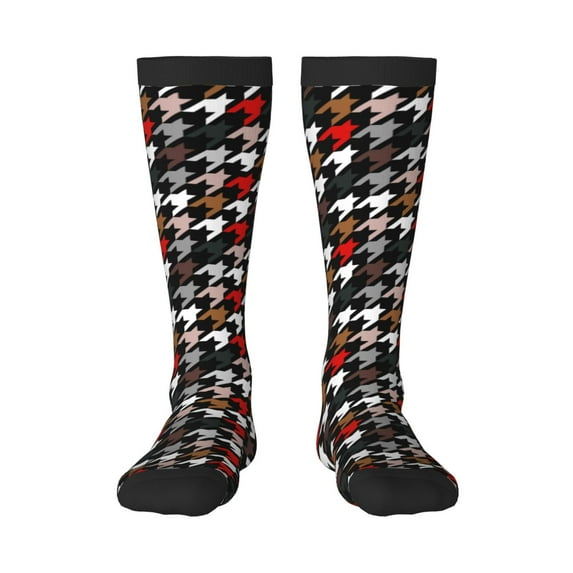 Bingfone Compression Socks For Women And Men Long Socks For Running Athletic Cycling Nurse-Houndstooth Green Red