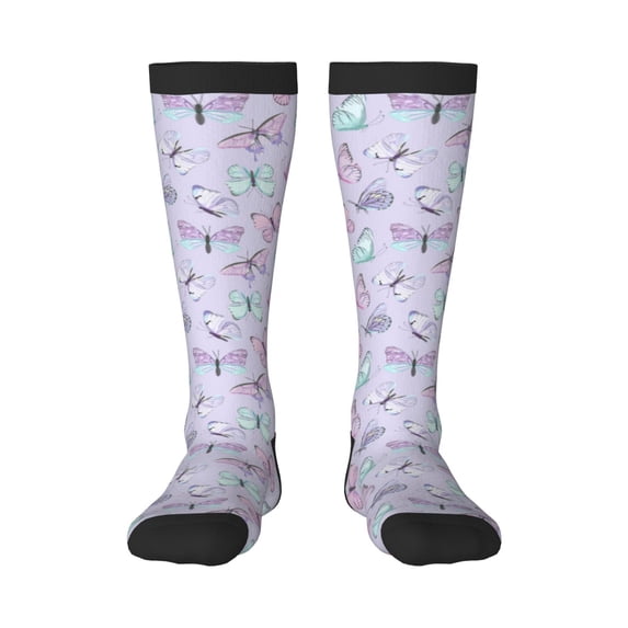 Bingfone Compression Socks For Women And Men Long Socks For Running Athletic Cycling Nurse-Purple Butterfly