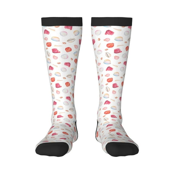 Bingfone Compression Socks For Women And Men Long Socks For Running Athletic Cycling Nurse-Red Coral And Scallop Seashell