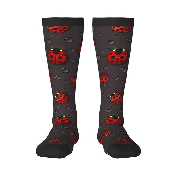 Bingfone Compression Socks For Women And Men Long Socks For Running Athletic Cycling Nurse-Red Ladybugs