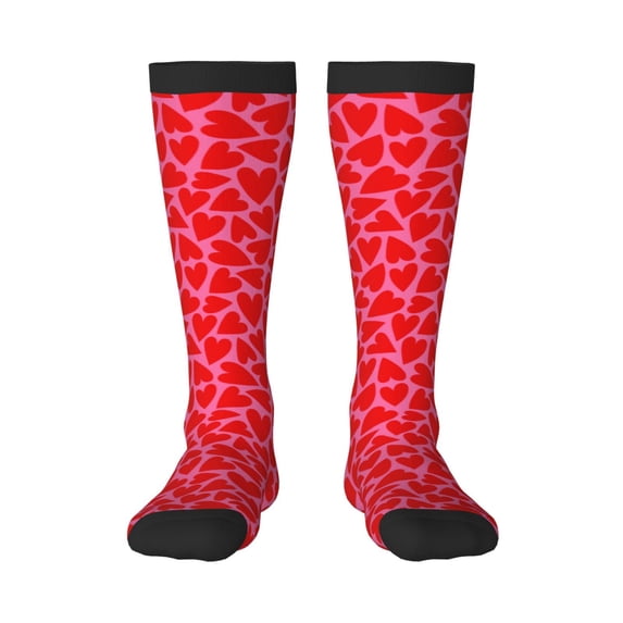 Bingfone Compression Socks For Women And Men Long Socks For Running Athletic Cycling Nurse-Red Love Heart