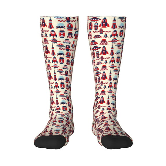 Bingfone Compression Socks For Women And Men Long Socks For Running Athletic Cycling Nurse-Rocket Pattern