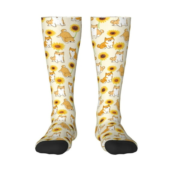 Bingfone Compression Socks For Women And Men Long Socks For Running Athletic Cycling Nurse-Shiba Inu Dog And Sunflower