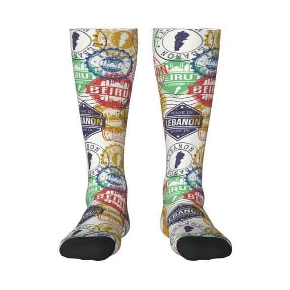 Bingfone Compression Socks For Women And Men Long Socks For Running Athletic Cycling Nurse-Travel Stamp