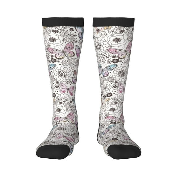 Bingfone Compression Socks For Women And Men Long Socks For Running Athletic Cycling Nurse-Vintage Butterflies