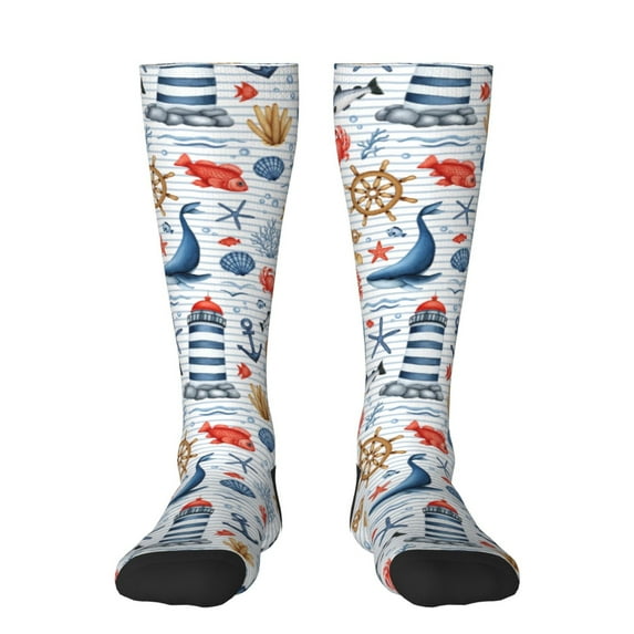 Bingfone Compression Socks For Women And Men Long Socks For Running Athletic Cycling Nurse-Watercolor Nautical