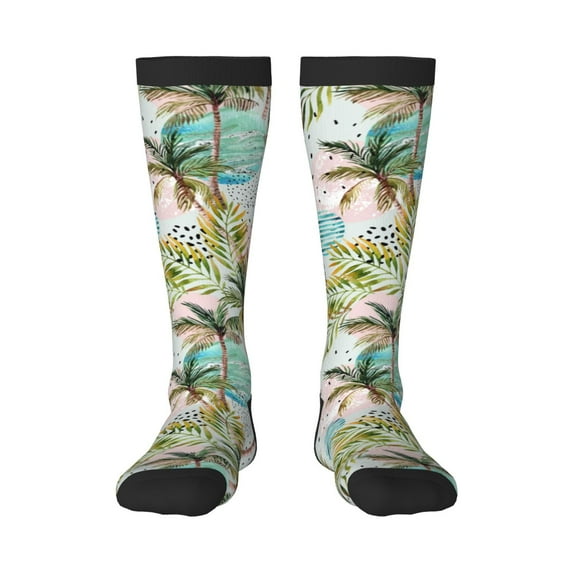Bingfone Compression Socks For Women And Men Long Socks For Running Athletic Cycling Nurse-Watercolor Palm Tree