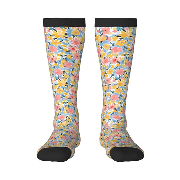 Bingfone Compression Socks For Women And Men Long Socks For Running Athletic Cycling Nurse-Watercolor Wildflowers