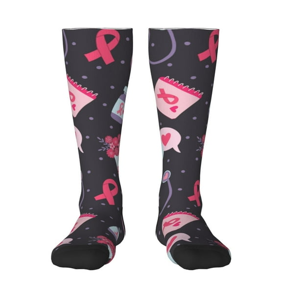 Bingfone Compression Socks for Women and Men Long Socks for Running Athletic Cycling Nurse-Breast Cancer Awareness1