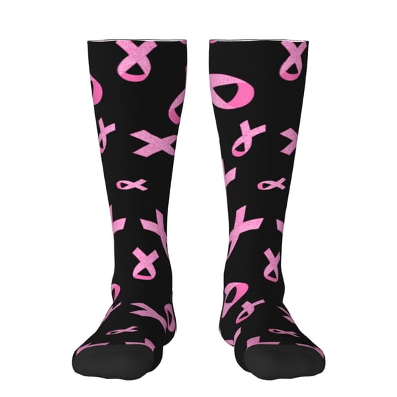 Bingfone Compression Socks for Women and Men Long Socks for Running Athletic Cycling Nurse-Breast Cancer Awareness