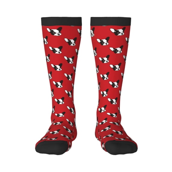 Bingfone Compression Socks for Women and Men Long Socks for Running Athletic Cycling Nurse-Bulldog Red
