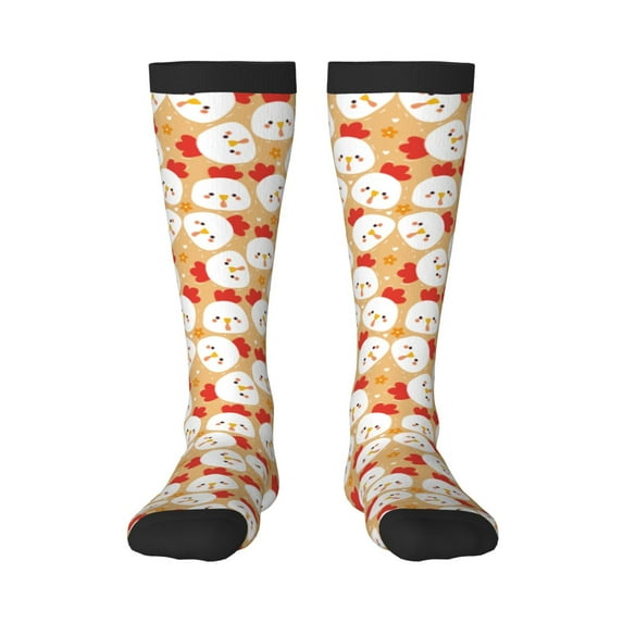 Bingfone Compression Socks for Women and Men Long Socks for Running Athletic Cycling Nurse-Cartoon Chicken
