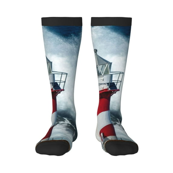 Bingfone Compression Socks for Women and Men Long Socks for Running Athletic Cycling Nurse-Circular Lighthouse