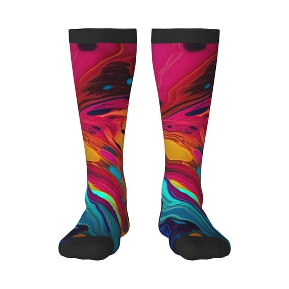 Bingfone Compression Socks for Women and Men Long Socks for Running Athletic Cycling Nurse-Colorful Abstract Swirls