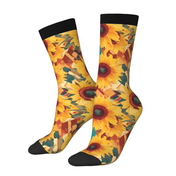 Bingfone Compression Socks for Women and Men Long Socks for Running Athletic Cycling Nurse- Colorful Bohemian Sunflower