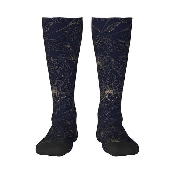 Bingfone Compression Socks for Women and Men Long Socks for Running Athletic Cycling Nurse-Copper-Gold Gloss Outline Chrysanthemum