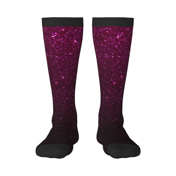 Bingfone Compression Socks for Women and Men Long Socks for Running Athletic Cycling Nurse-Dark Purple Glitter