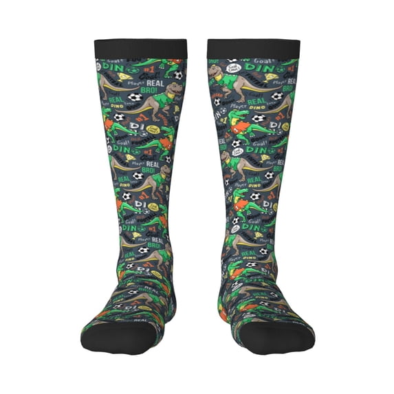 Bingfone Compression Socks for Women and Men Long Socks for Running Athletic Cycling Nurse-Dinosaur Plays Soccer