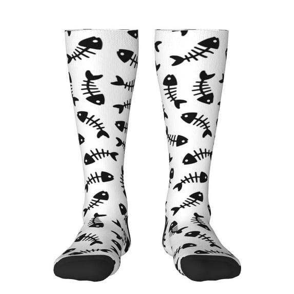 Bingfone Compression Socks for Women and Men Long Socks for Running Athletic Cycling Nurse-Fish Bone