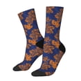 thumbnail image 1 of Bingfone Compression Socks for Women and Men Long Socks for Running Athletic Cycling Nurse- Golden Maple on Navy Blue, 1 of 6