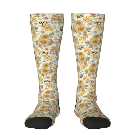 Bingfone Compression Socks for Women and Men Long Socks for Running Athletic Cycling Nurse-Hippie Bee Honeycomb
