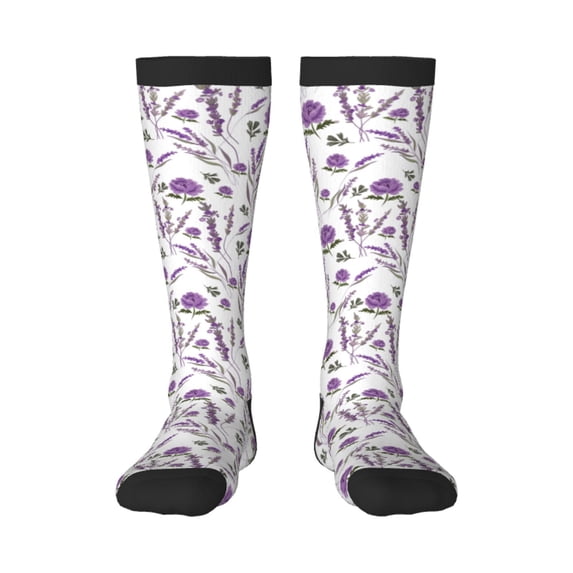 Bingfone Compression Socks for Women and Men Long Socks for Running Athletic Cycling Nurse-Lavender Flowers