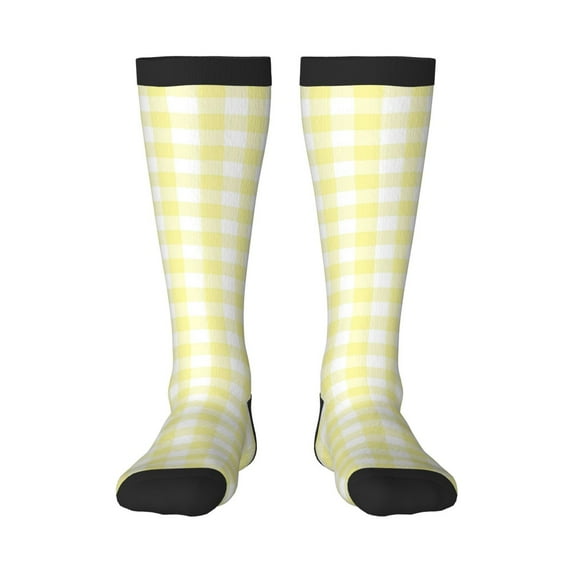 Bingfone Compression Socks for Women and Men Long Socks for Running Athletic Cycling Nurse-Lemon Yellow Checkboard