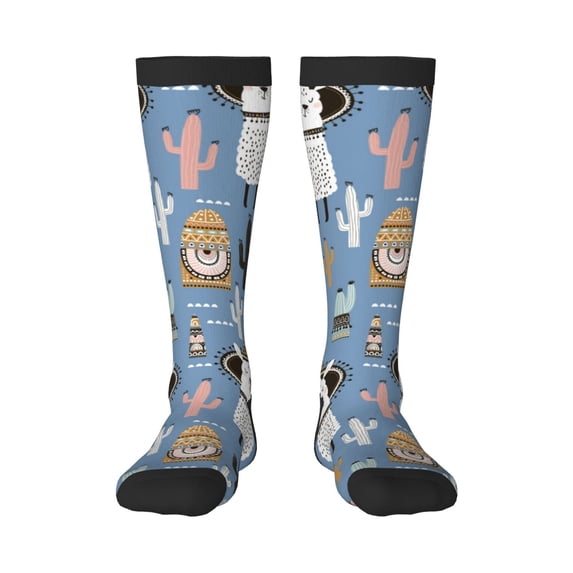 Bingfone Compression Socks for Women and Men Long Socks for Running Athletic Cycling Nurse-Llamas And Cactus