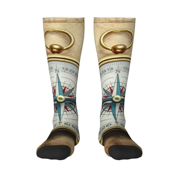 Bingfone Compression Socks for Women and Men Long Socks for Running Athletic Cycling Nurse-Magnetic Old Compass On World Map