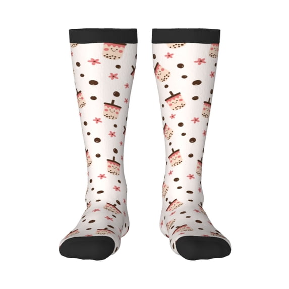 Bingfone Compression Socks for Women and Men Long Socks for Running Athletic Cycling Nurse-Milk Tea