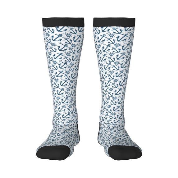 Bingfone Compression Socks for Women and Men Long Socks for Running Athletic Cycling Nurse-Nautical Theme Anchors